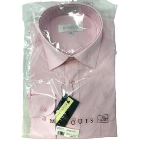 Marquis Men's Premium Button Up Long Sleeve Solid Pink Dress Shirt Sz 15 1/2